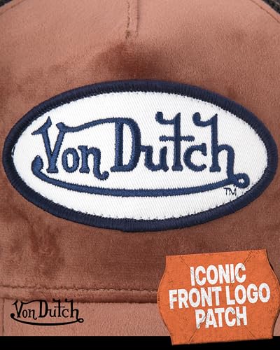 Image of Von Dutch Unisex Trucker Hat - Velvet Curved Bill Mesh Back Retro Classic Adjustable Snapback Baseball Cap for Men and Women