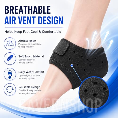 Image of Silicone Gel Heel Cups, Black, Men & Women | Soft Heel Cushion Pads, Breathable Design, Adjustable Heel Protector Support, For Daily Wear, Walking, Shoes & Foot Comfort