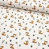 Stoff Jersey - Baumwolljersey - Kinderstoff - Babystoff zum Nähen Meterware ab 50cm Oeko Tex Standard 100 (Fuchs auf ecru)