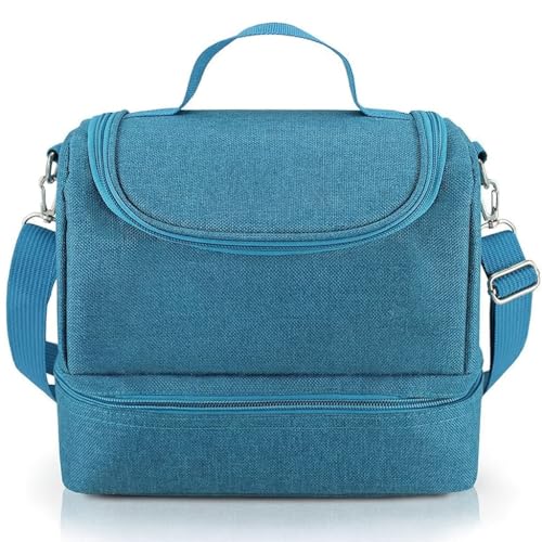 Bolsa Térmica com Alça Ajustável, Compartimento Duplo, Isolamento Térmico, para Marmita, Trabalho, Escola e Viagens, (Azul)