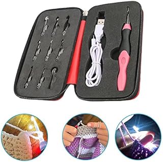 JahyShow 9 in 1 Rechargeable LED Lighted Crochet Hooks Set with Zip Case Light Up Knitting Needles Kit (Interchangeable Heads Size from 2.5mm to 6.5mm)