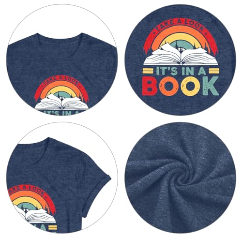 Image of Take a Look It's in a Book Shirt for Women Funny Reading Rainbow Graphic T Shirt Book Lover Gift Tee Tops