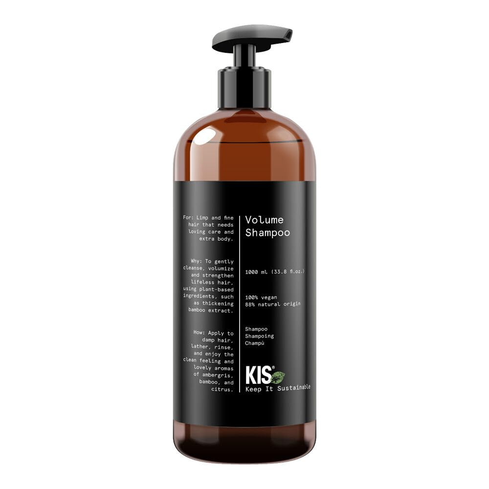 KIS Green Volume szampon – 1000 ml – zwiotczałe i delikatne włosy – 100% wegańska receptura – bez siarczanów – z ekstraktem z bambusa