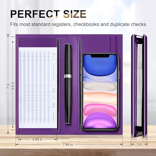 Image of CASMONAL Checkbook Covers for Personal Checkbook Holder RFID Premium Vegan Leather Checkbook Cover for Duplicate Checks
