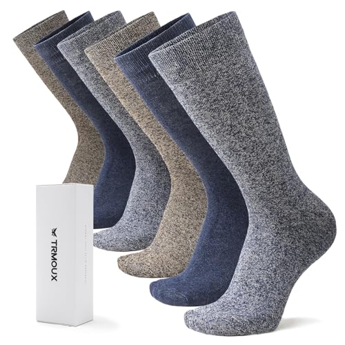 TRMOUX Mens Dress Socks Diabetic Socks for Men Colored Cotton Crew Thin Extra Wide Non-Binding Soft Breathable, 6-Pack