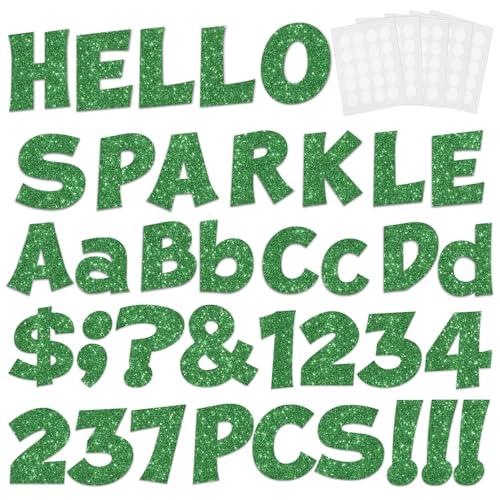 Image of 237 Pcs Glitter Bulletin Board Letters, Numbers and Punctuation 4 Inch | Cut Out Letters for Bulletin Board Decorations, Poster Board Letters Alphabet Cutouts for Classroom Wall Decor (Green)