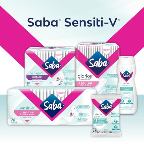 Image of Saba Sensiti-V Ultra Thin Overnight Sanitary Napkin Pads with Wings, 4-Pack of 18 Pads (72 Count)