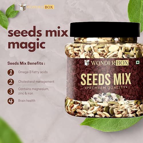 Image of WonderBox Superseed Combo - Chia, Flaxseeds - 300g each & Pumpkin, Seeds Mix - 250gm each | Combo for weight loss | Mix Seeds for Eating (JAR PACK of 4)