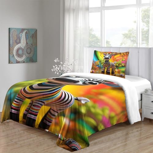 Housses de couettes imprimé zèbre IOFEER pour lit single 135x200cm
