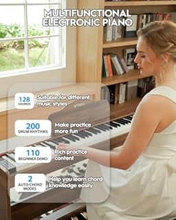 STRICH Digital Piano 88 Keys, Hammer-Action Weighted Keyboard, Full size Electric Piano Keyboard with Furniture Stand, 25Wx2 Speakers, Supports USB-MIDI/Wireless Connect, SDP-300W (Color Walnut Wood)