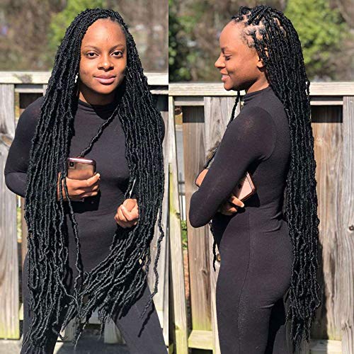 36 Inch Nu Locs Crochet Braids Hair 21 Strands/Pack Premium Fiber Synthetic Hair Goddess Faux Locs Curly Wavy Hair Extensions NU Locs Crochet Hair (36 Inch 2 Packs, #1B)