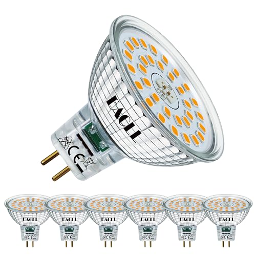EACLL GU5.3 MR16 LED Birnen 6.5W Ersetzt 50W Halogen Leuchtmittel, Warmweiss 2700K 585lm, Flimmerfrei AC/DC 12V Strahler, Nicht Dimmbar Reflektorlampen, 120° Abstrahlwinkel Spot Ø50xL45mm, 6er-Pack
