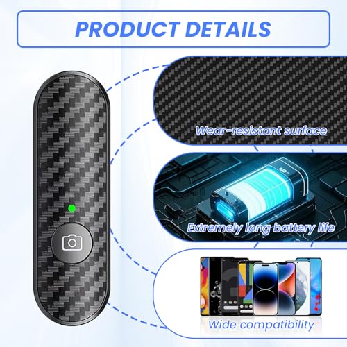 Disparador Remoto Bluetooth Recargable Control Remoto Inalámbrico para Selfies en Smartphones Obturador Mando Distancia Botón Selfie Alcance de 10m Mando Bluetooth Movil para Cámara con iOS y Android - imagen 4