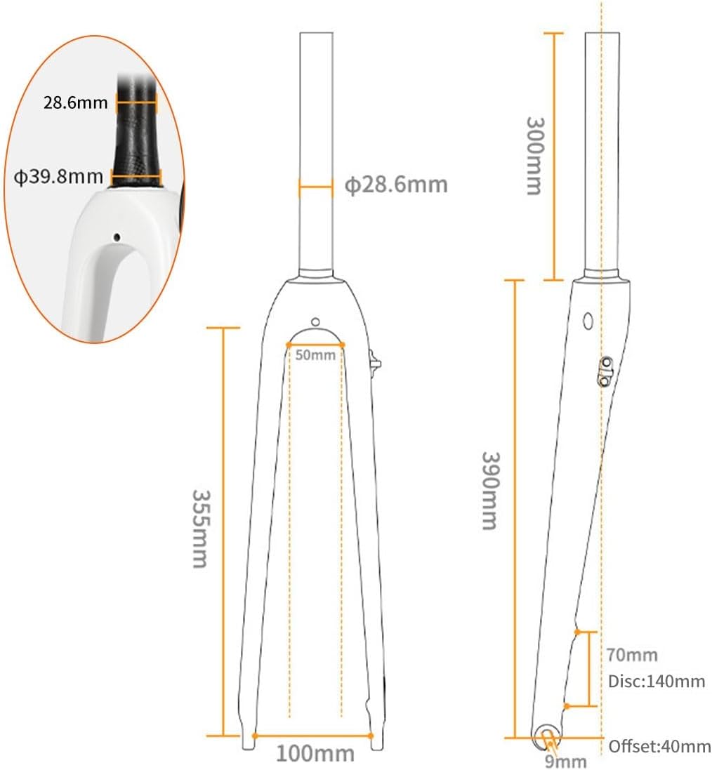Gravel Road Bikes Rigid Forks 700C 1-1/8'' Straight/1-1/2'' Tapered Bikes Fork Full Carbon Fiber Disc Brake Front Forks 9 * 100mm Quick Release Bikes Hard Fork(Black,Straight)
