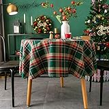 Xiongfeng Mitchell Rund Tischdecke 90cm Baumwolle und Leinen Retro Kariert Weihnachten Grün Tischtuch Gitter Abwaschbar Couchtisch Dekorative Staubdichte Gartentischdecke Küchentischabdeckung
