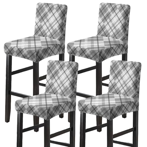 Image of HAOYONG Bar Stool Covers, Stretch Counter Stool Pub Chair Slipcover Washable Counter Height Chair Covers for Kitchen Dining Room Cafe Set of 4 (Grid)