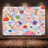 Mural 1 Piezas Pintura en Lienzo,1 Piezas Cuadros En Lienzos Pintada Modular Moderna 1 Piezas,mural pared salon 3d fruta del gato del conejo decorativo pared,Listo para Colgar,gift xxl 60x90cm