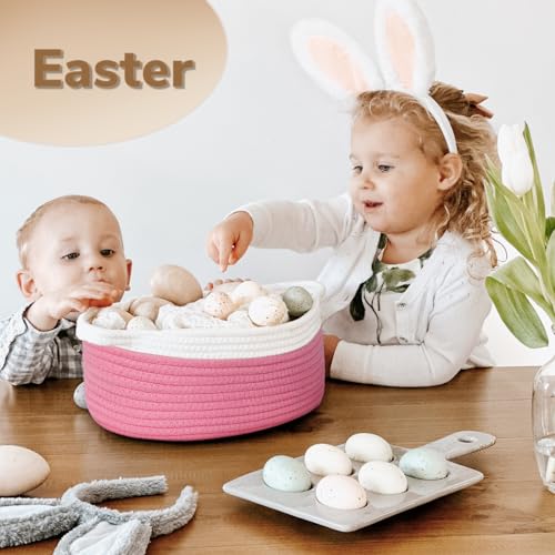 Image of Goodpick Woven Rope Easter Baskets for Gifts Empty, 12 inchx 8 inchx 5 inch, Pink