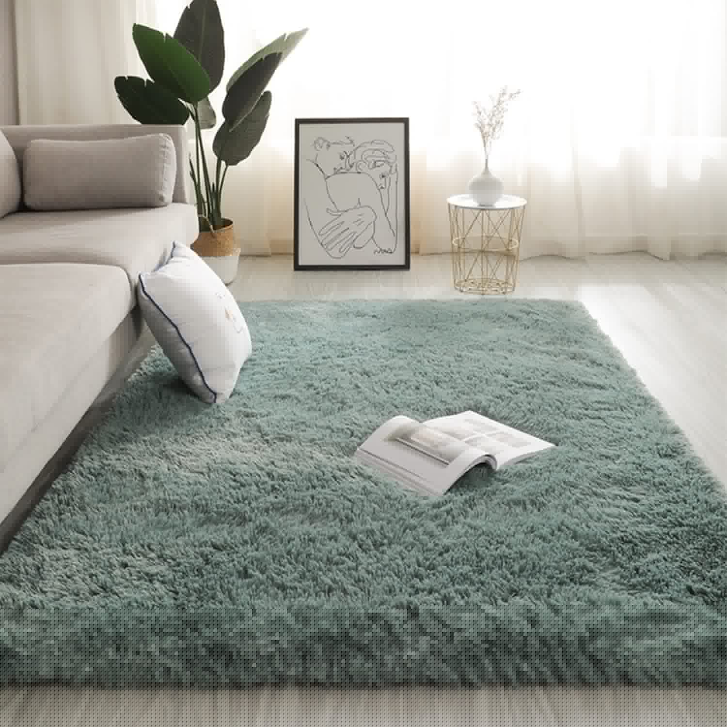 Swsen Alfombra Shaggy Salón Grandes - Alfombras Dormitorio Modernas para Pelo Largo Lavables - para Dormitorio, Comedor, Pasillo y Habitación Juvenil - Turquesa, 40x60 cm