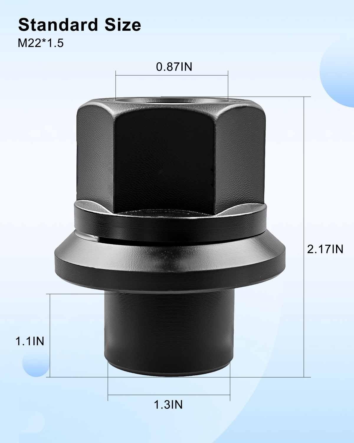Wheel Nuts Fit for Hub Pilot Unimount Replace M-4216 201.3033 491-02928 WA07-8028 333SN28, 28mm Sleeve, 33mm Hexagon Head, M22x1.5, 6Pcs