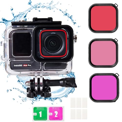 PCTC 197FT Waterproof Case for Insta360 Ace Pro with 3-Pack Dive Filters Accessories for Insta 360 Ace Pro Waterproof Case,Protective Underwater Dive Housing Shell with Bracket Accessories - Colour