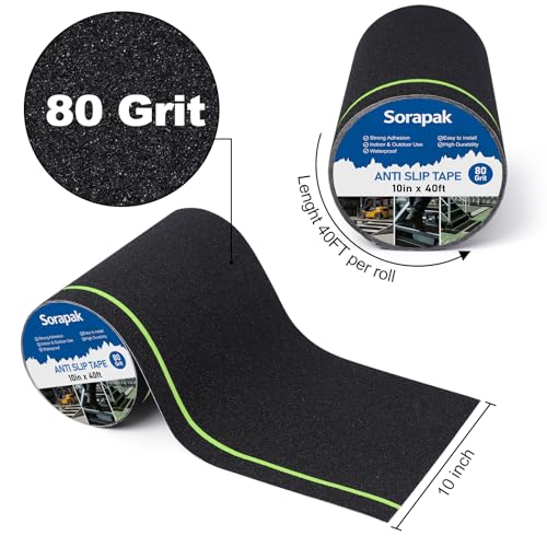 Image of Anti Slip Tape with Glow in Dark Strips 10 in x 40 FT,Non-Skid Tape Night Visibility Non-Slip Roll, Anti-Slip Strips for Stairs Ramps Floors Decks & Slippery Surfaces