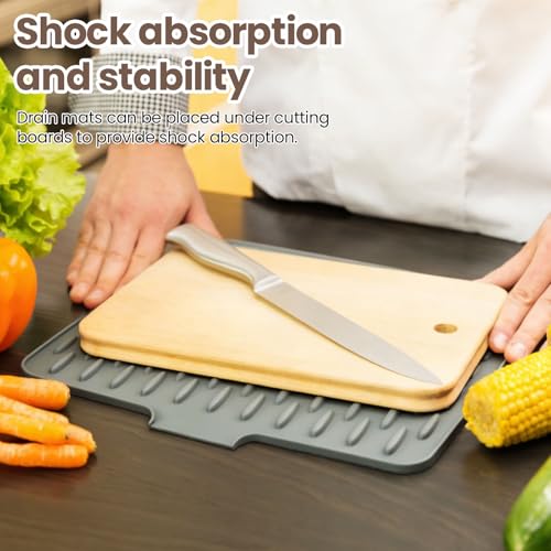 FuxFuis Tapis de Séchage Vaisselle 39.5 * 32.6cm Tapis Vaisselle Egouttoir Absorbant Tapis Egouttoir Vaisselle Silicone Plateau Pliable Drainage égouttoirs Tapis Evier Egouttoir Gris pour Cuisine – vue 6