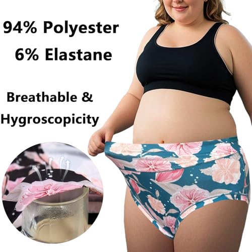 Image of Womens Underwear XL-5XL Plus Size Ladies Panties Mid High Waist Briefs for Woman Floral Print Pantys 6-Pack