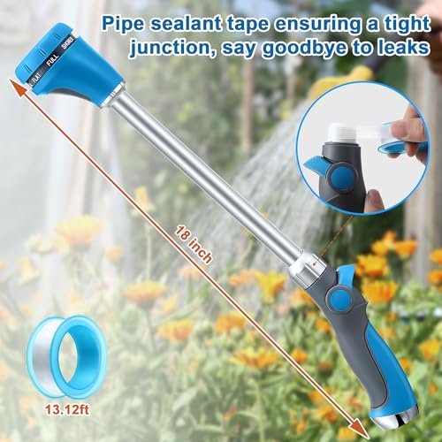 Saillong 18" Watering Wand for Garden Hose Heavy Duty, Metal Garden Hose Wand Sprayer with Thumb Control & 8 Spray Patterns, Hose Nozzle Wand for Lawn Plants Hanging Baskets, Pipe Tape Included - Image 4
