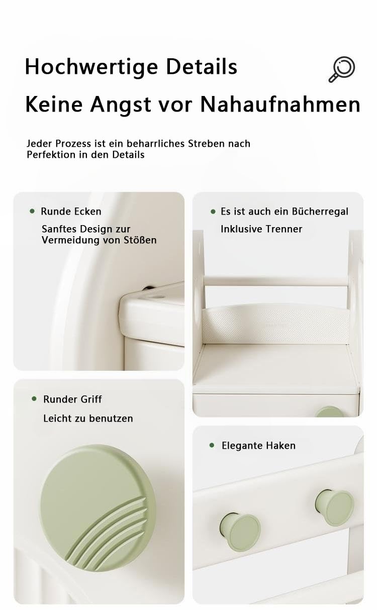 habeig Kinder Garderobenständer mit Kommode, 129 cm Höhe, Weiß, Kleiderständer mit Ablage und Bücherregal, abgerundete Kanten #4210