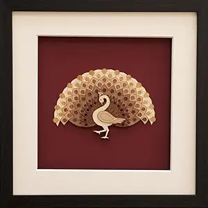 Burnt Orange Wood Veneer Decorative Peacock Lotus (8 inch X 12 inch) - Pack of 2 Wooden Wall Decor for Living room | Bedroom | Gifts | Wall Hangings for Decoration | Modern Decor Items | Artworks
