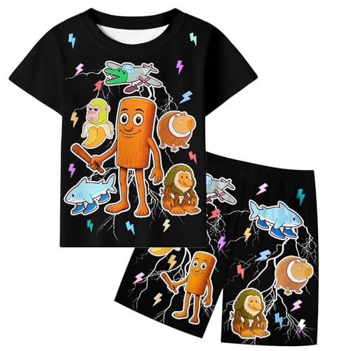 HNLAZJL Boys 2PCS Brain Summer Shorts Set Cartoon Short Sleeve T-Shirt and Pants Clothes Outfits for Kids 5-12 Years