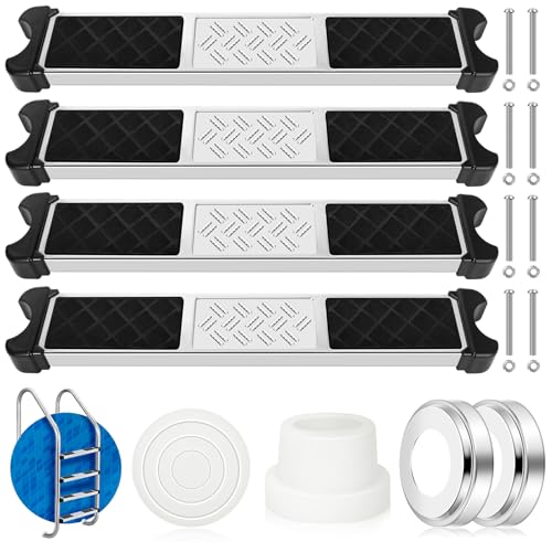 4Pcs Stainless Steel Pool Ladder Steps Replacement with Pool Ladder Escutcheon & Pool Ladder Bumpers...