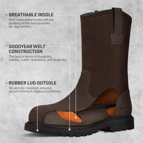 Image of HISEA NINGO Steel Toe Work Boots for Men, Waterproof Wellington Boots