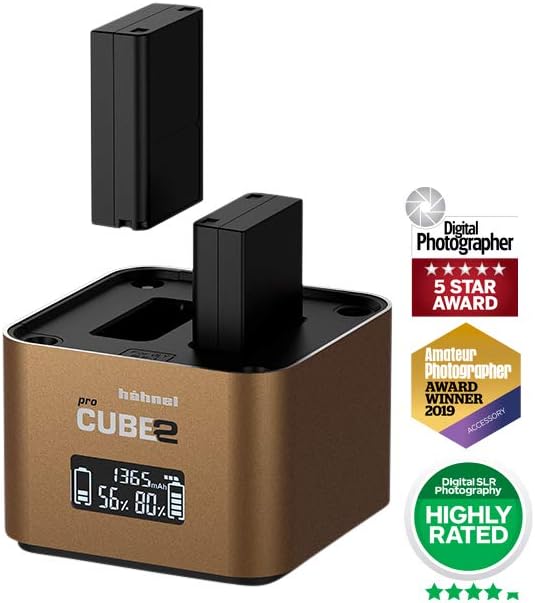 ProCube 2 - Compatible with Olympus DSLR - Dual Twin Battery Charger for BLN-1, BLS-5 & BLH-1 – Built-in USB Charging Ports & AA Slots – Smart LCD with Top Up Charge - 12V Car Lead Included