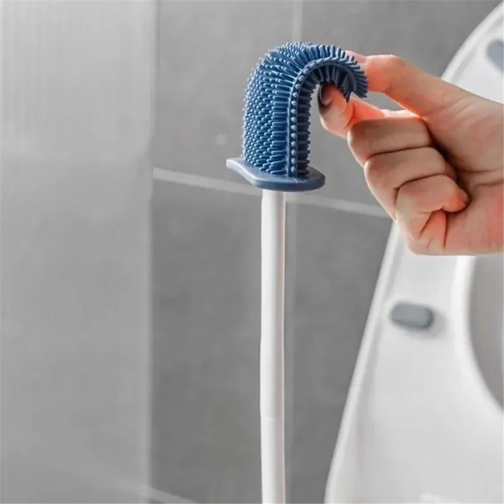 escobilla de baño con cabezal redondo Accesorios de herramientas diarias for el baño, con caja de soporte, cepillo de inodoro de silicona montado en la pared, juego de soporte de goma termoplástica fo