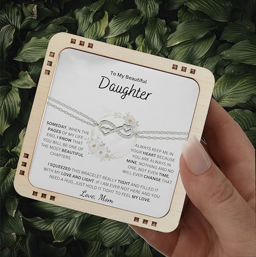 To My Beautiful Daughter Always Keep Me in Your Heart Love Mom, 925 Sterling Silver Infinity Bracelet with message card, Festival Gift for Daughter (From Mom)3