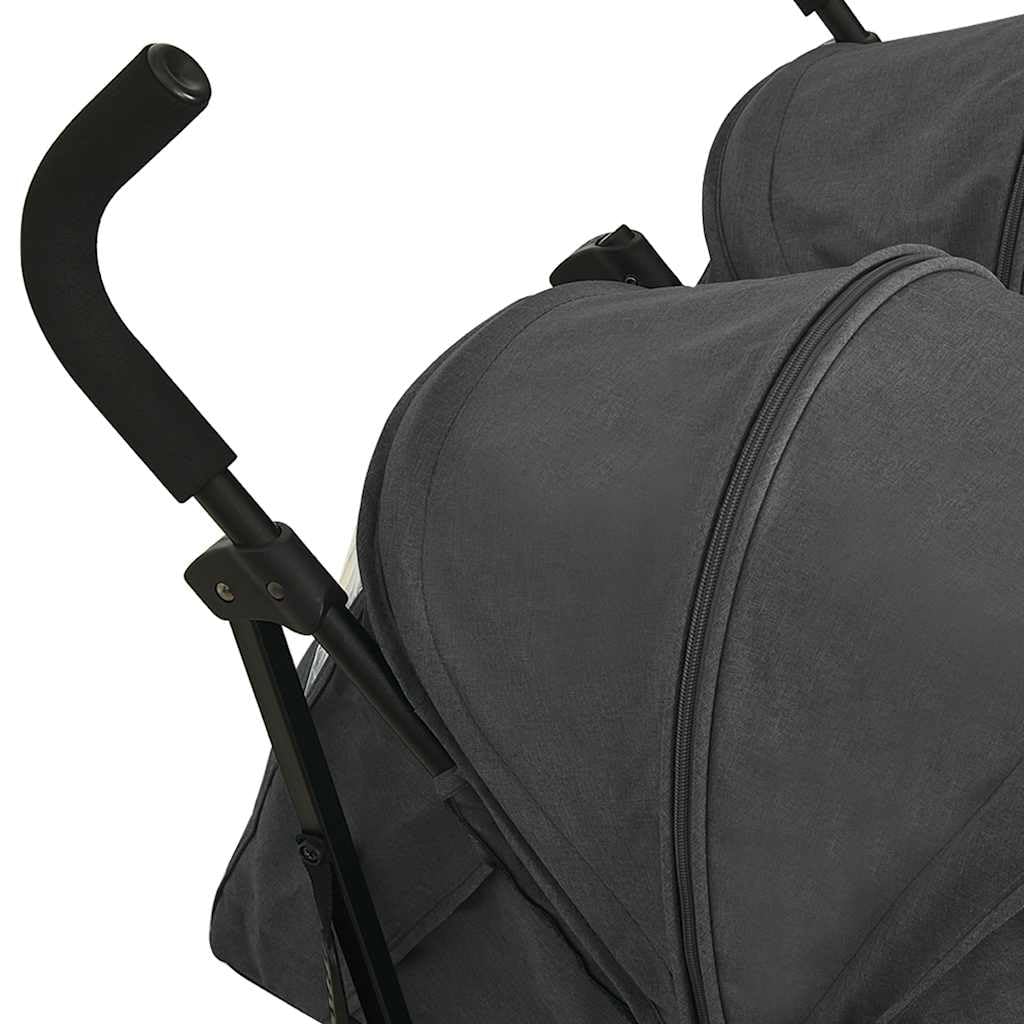 Passeggino Tandem Gemellare vitaXL Nero in Acciaio