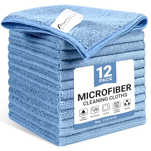 Image of SIFANGKE Microfiber Cleaning Cloth, 12 Pack Blue Cleaning Rags for Housekeeping, Reusable Microfiber Towels for Car, Kitchen, Bathroom and Household Cleaning Supplies, 11.8 inchX11.8 inch