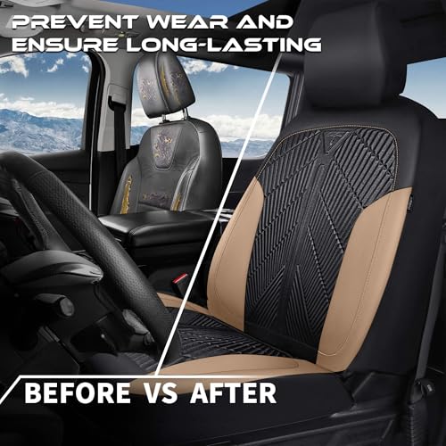 Image of CAR PASS Waterproof Black Beige Car Seat Covers Front Seat Covers Neoprene Wetsuit,All-Weather Non-Slip Durable,Universal Fit for SUV Sedans Trucks Automotive,Airbag Compatible,3D Emboss Black Beige