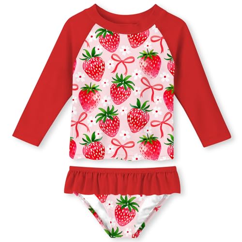 Image of Lovekider Little Girls Swimsuits 2 Pieces Swimwears Rash Guard Set Long Sleeve UPF50+ Bathing Suit for Beach 2-8T