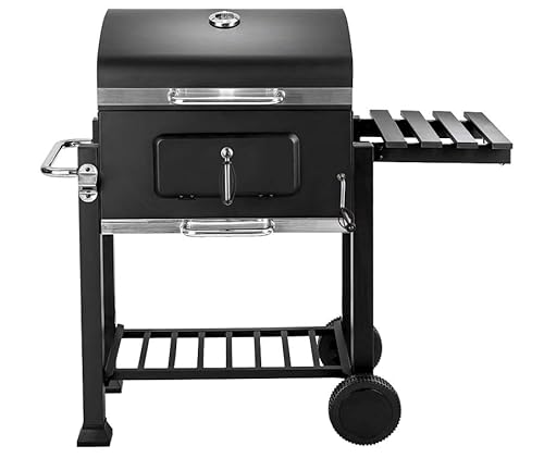 Barbecue au Charbon de Bois, XXL Grill à Charbon avec Couvercle, Barbecue Charbon de Bois Grande Taille avec Cheminée, Barbecue Charbon sur Pied, avec Roues, (107 * 115 * 68cm)