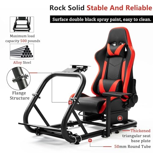 Marada Racing Sim Cockpit Stand with comfortable Seat Fit for Logitech/Fanatec/Thrustmaster G27 G923 G920,Large Round Tube&Adjustable Professional Driving Race Mount,Wheel Pedal Handbrake Not Included