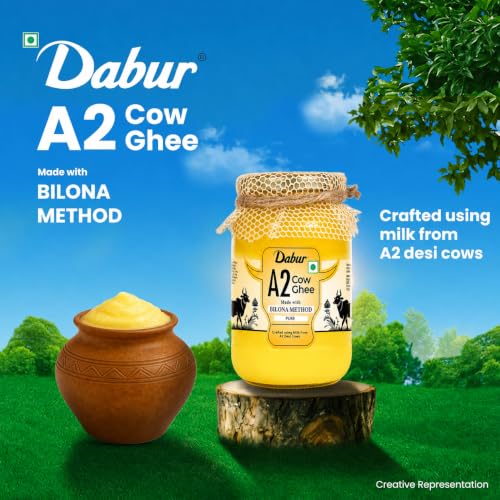 Image of Dabur A2 Cow Ghee - 500ml | Rich in Vitamin A | Made with Bilona method | Crafted using milk from A2 desi cows