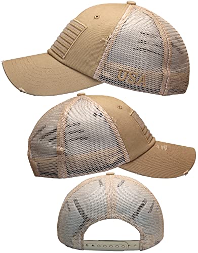 Image of Antourage American Flag Unconstructed Unisex Mesh Snapback Baseball Hat Cap for Men and Women +2 Patriotic Patches Included