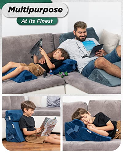 Lunix Lx12 3Pcs Floor Pillow For Kids, Kids Reading Pillow, Lounge Chair, Kids Sofa Chair, Toddler Recliner, Cushion, Floor Pillow Lounger, Kids Furniture For Playroom, Up To 10 Years Old, Blue #TOP5