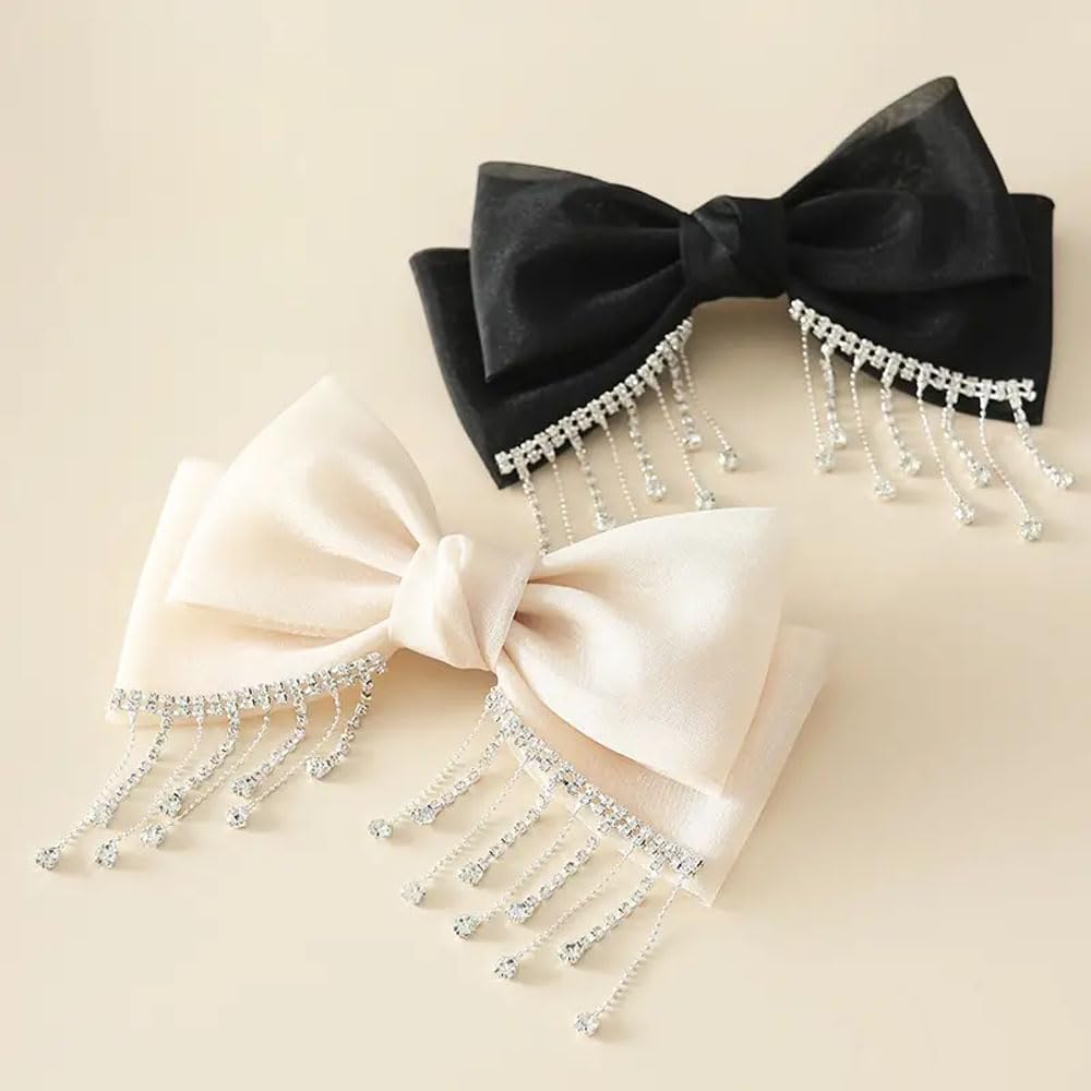 Ashkash 2pcs Vintage Bowknot Shaped Hair Clip With Glitter Rhinestone Decorative Tassel Chain Elegant Hair Barrette For Women - Black & White (B0CFHPK1K6) Amazon Price History, Amazon Price Tracker