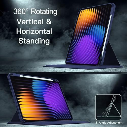 Image of TGK Rotating Case for Xiaomi Mi Pad 7 11.2 inch /Pad 7 Pro with Pencil Holder Trifold Stand Cover Clear Back (Dark Blue)