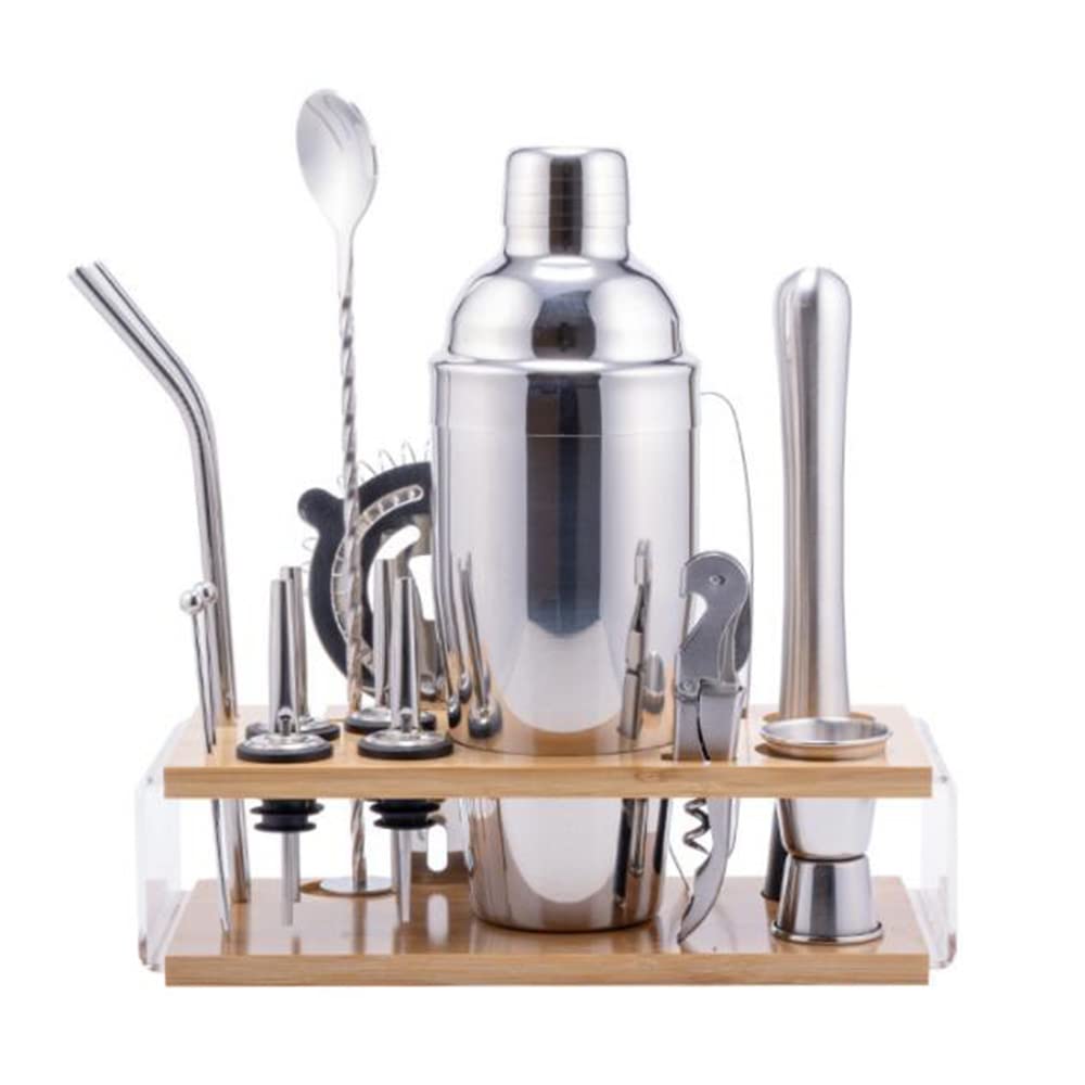 Bamboo Rack Bartending Set CocktailShaker Bar Tool Set da 16 Pezzi