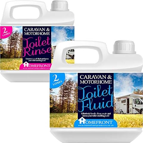 Homefront Caravan and Motorhome Blue 2L and Pink 2L Toilet Chemical Rinse Solution Fluid Cleaner - Eco-Friendly, Formaldehyde Free - Up to 20 Treatments per Bottle Cover